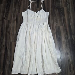 GAP Linen Blend White Cami Midi Dress | Shirred Bodice | XXL